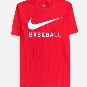 Nike Red Tee with White Swoosh and BASEBALL Graphic